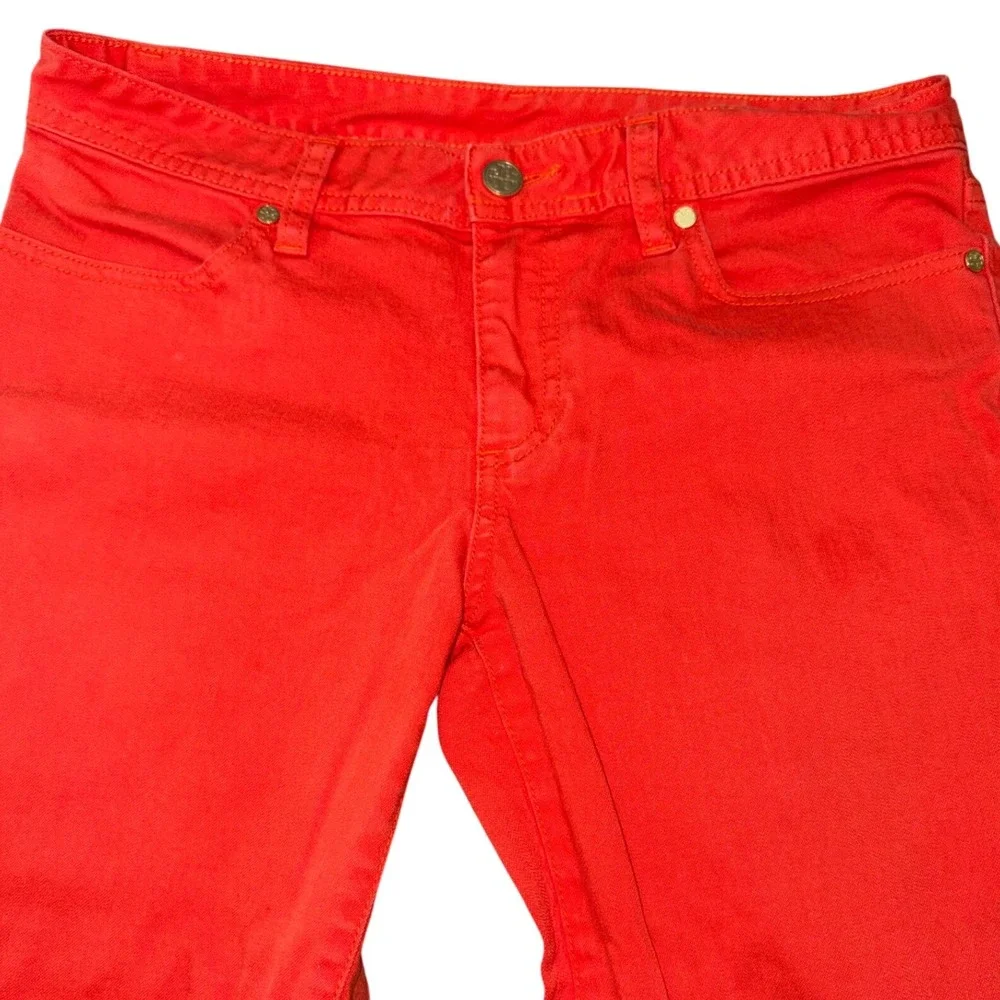 Tory Burch Jeans Womens 28 Cropped Bright Orange Logo Embroidered Back Pockets